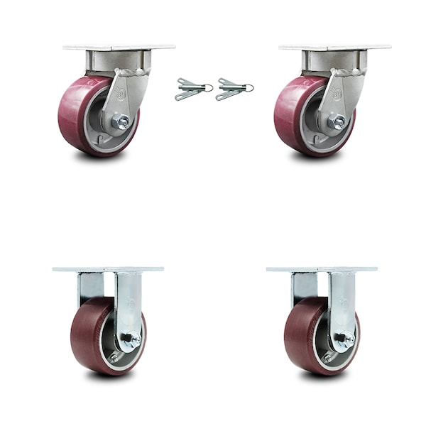 4 Inch Kingpinless Poly on Aluminum Wheel Caster Swivel Locks 2 Rigid SCC, 2PK